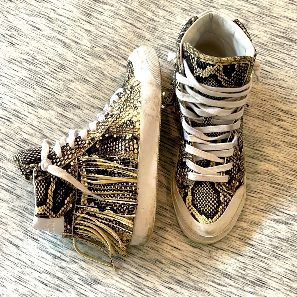 Loeffler Randall snakeskin fringe high tops